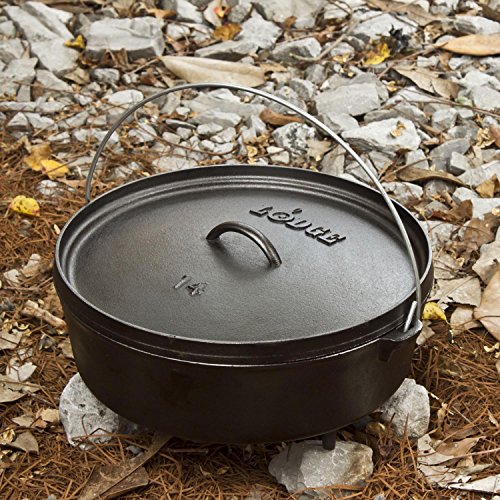 Lodge Seasoned Cast Iron Camp Dutch Oven with Lid - 6 Quart - Dual Handles - Seasoned Cast Iron Cookware with Steel Handle & Strong Lid for Heavy- Duty Camping Cookware