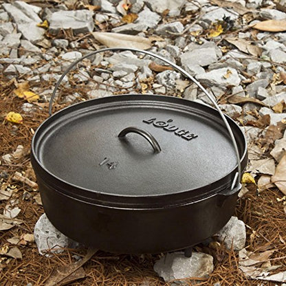Lodge Seasoned Cast Iron Camp Dutch Oven with Lid - 6 Quart - Dual Handles - Seasoned Cast Iron Cookware with Steel Handle & Strong Lid for Heavy- Duty Camping Cookware