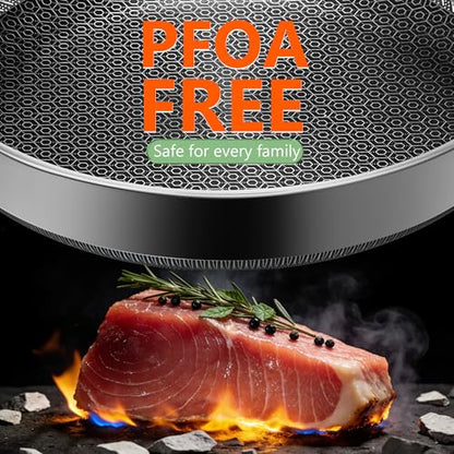 Vocvee Non Stick Frying Pans, 10-inch with Lid, Hybrid Frying Pans Nonstick Stainless Steel Skillets, Dishwasher & Oven-Safe, Stay-Cool Handle, PFOA Free Cookware, Compatible with All Cooktops