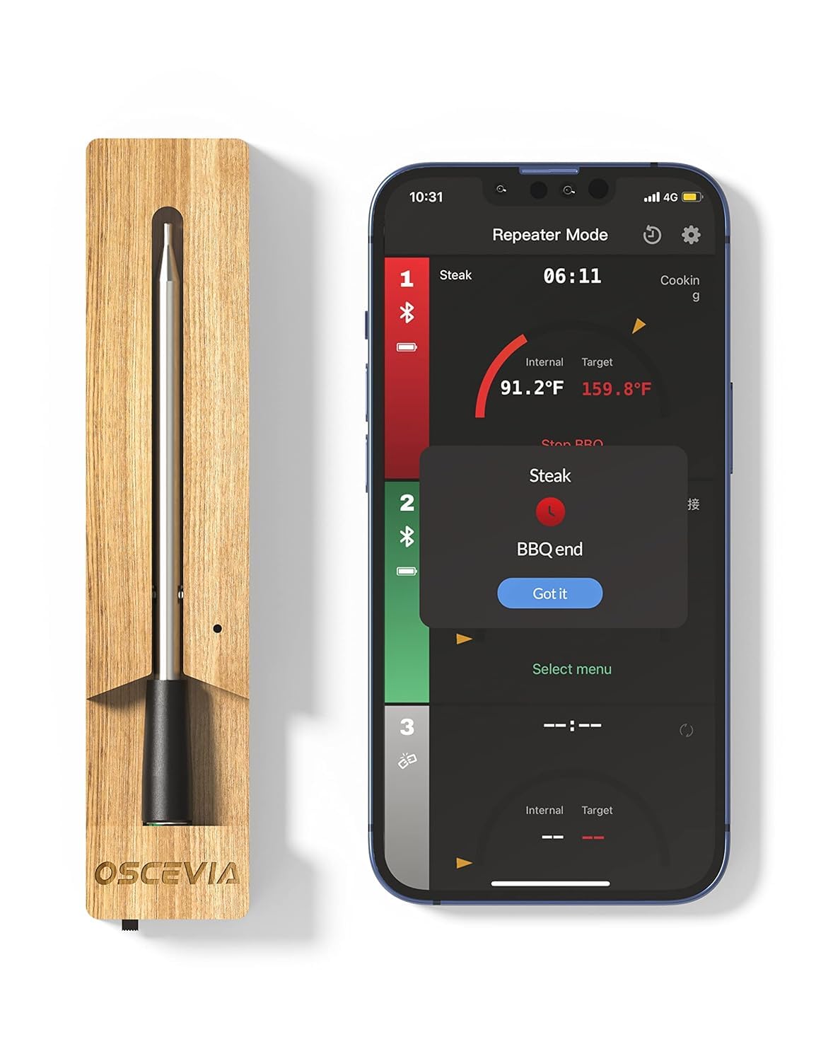 Smart Meat Thermometer Digital, Wireless Food Thermometer Bluetooth with Alert, WiFi, Instant Read, 262ft Range, IP67 Waterproof, Dishwasher Safe for Oven,Smoker,BBQ, Kitchen, Grill, Rotisserie