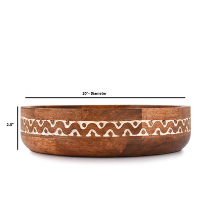 Samhita Mango Wood Round White Decorative Bowls for Rustic Home Decor Table Centerpieces Home Party Wedding Décor (10" x 10" x 2.5")