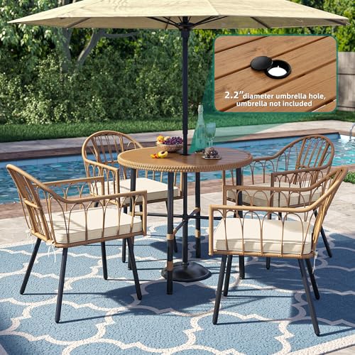 YITAHOME 5 Pieces Patio Dining Table Chair Set, Outdoor Table and Chairs with Umbrella Hole, Patio Furniture Set Outdoor Rattan Dining Table Set for Patio, Backyard, Balcony, Garden