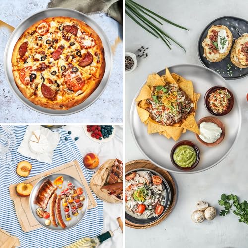 Axigundaone 6 Pcs Stainless Steel Pizza Pans 8 Inch, Non-Stick Pizza Pan for Baking, Reusable Pizza Trays for Oven (Silver)