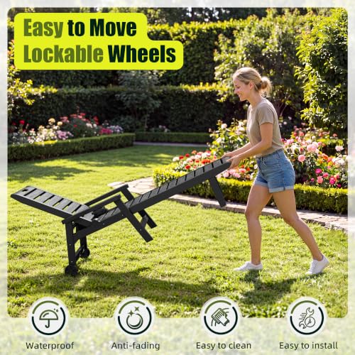NUNU LAB Outdoor Chaise Lounge Chairs Set, Black with Wheels, 2pcs