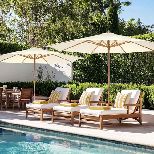 Yescom 13FT Large Heavy Duty Wooden Outdoor Patio Umbrella Solid German Beech Pole Parasol Rope Pulley 8 Rib for Deck Pool Porch Backyard Garden Market Bistro Table Beach Sun Shade,Ivory