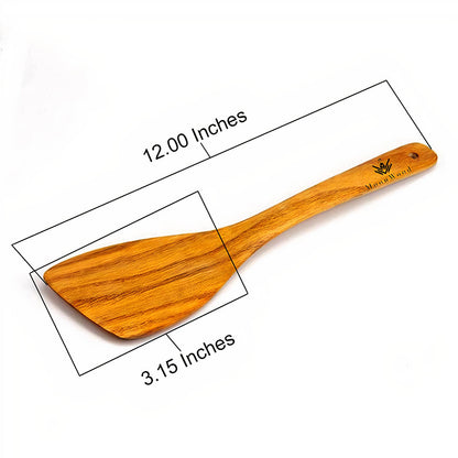 Wooden Spatula for Cooking - 12 Inch Premium Utensils Long Handled, Kitchen Spurtle Set Ideal for Pan and Wok - Wood Turner, Corner Spatula, Spoons, Scraper, Frying Pack of 2