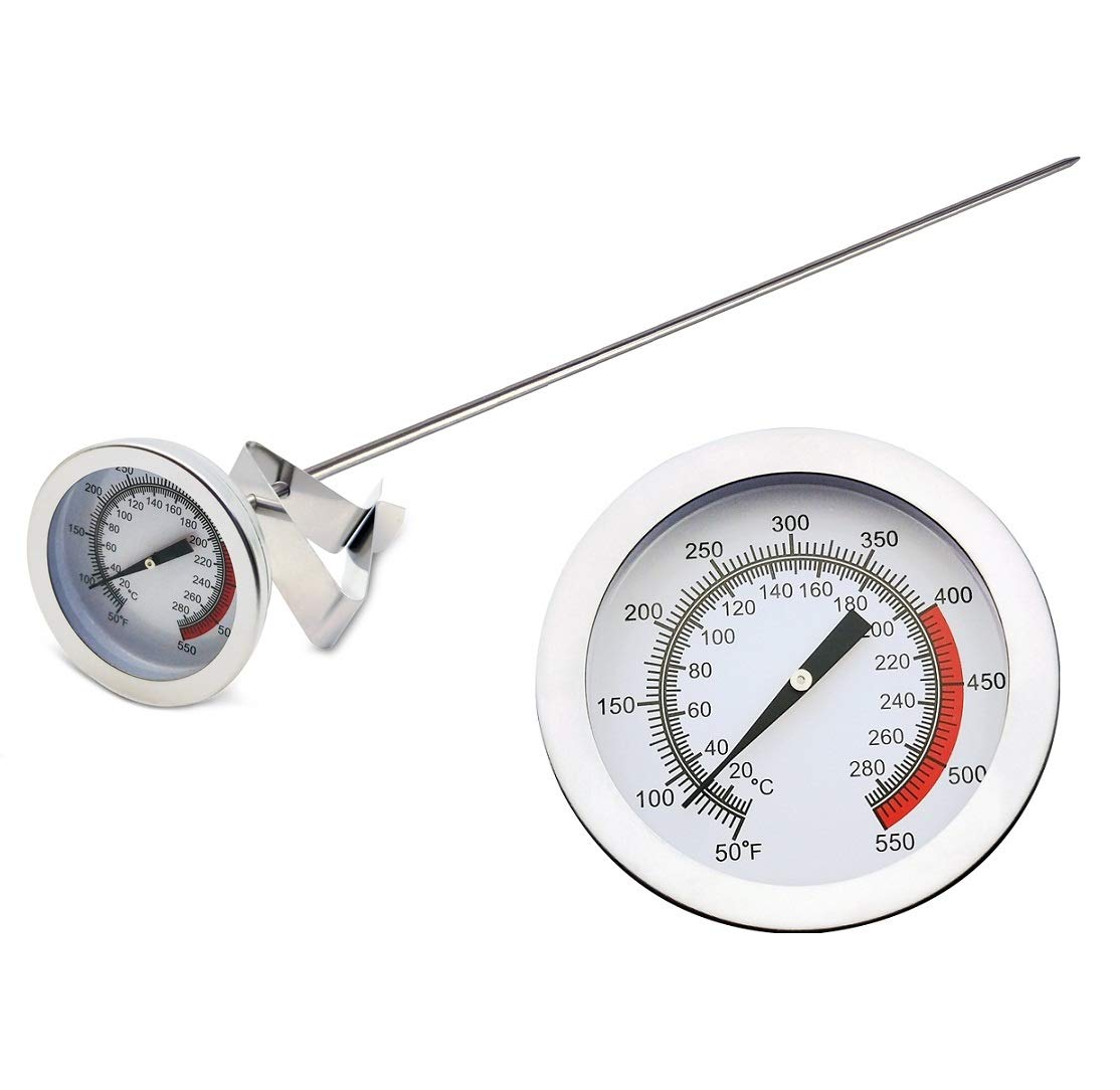 Deep Fryer/Candy/Turkey Thermometer with Clip&15 inch stem - Professional Kitchen Pot Fryer,Stainless Steel Fry Oil Thermometer for Frying,Candy and Meat Cooking