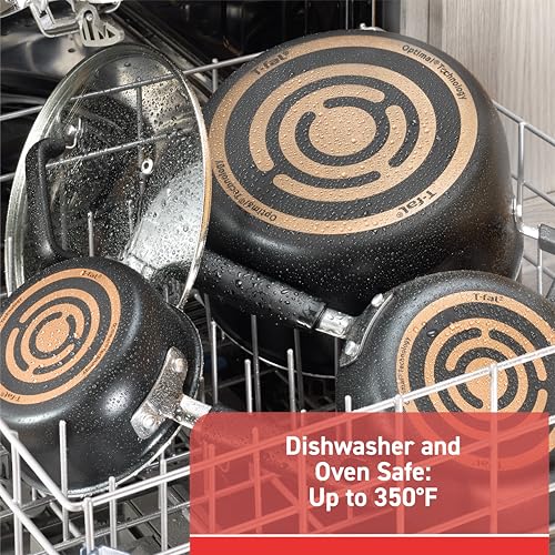 T-Fal Signature Nonstick Pots and Pans Set 12 Piece, Oven Broiler Safe 350F, Kitchen Cookware Set w/Fry Pans, Saucepans, Saute Pan, Dutch Oven, Griddle, Kitchen, Home, Dishwasher Safe, Black