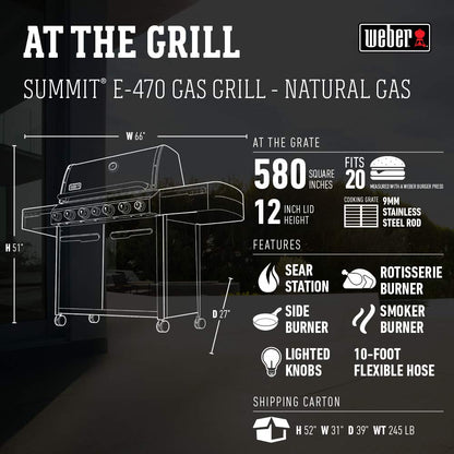 Weber Summit E-470 4-Burner Natural Gas Grill, Black