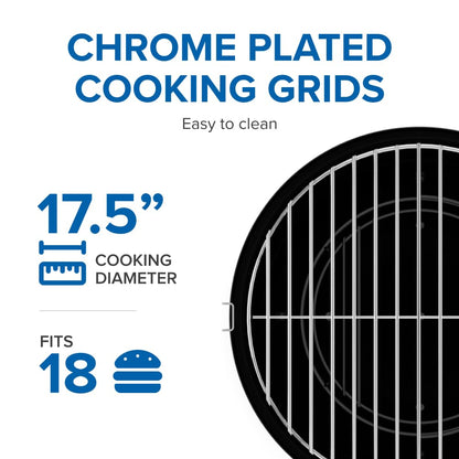 Napoleon NK18 Premium Charcoal Kettle Grill, Black, Porcelain-Enameled Lid and Bowl, Chrome-Plated Cooking Grid