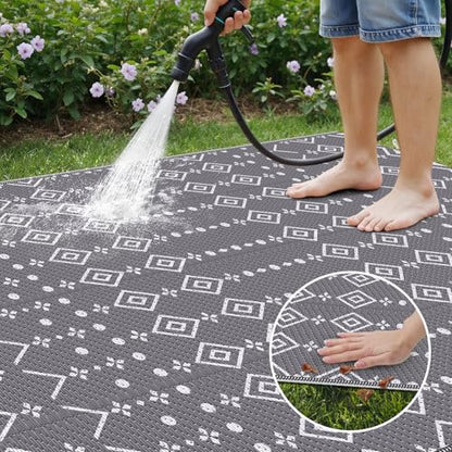 StepRite 5’ x 8’ Reversible Outdoor Rug, Waterproof Plastic Straw Rug, Patio Rug, Large Modern Area Rug Carpet, Indoor Outdoor Rugs for Camping, Porch, Deck, Balcony, Backyard, RV, Picnic(Grey)