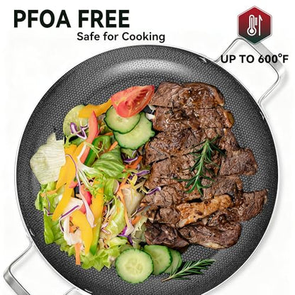 14 Inch Stainless Steel Paella Pan, Nonstick Ceramic Coating & Induction Compatible Large Skillet, Jumbo Cooker for Spanish Rice, Seafood Paella, Authentic Paella, Socarrat, Oven Safe, 5-8 Servings