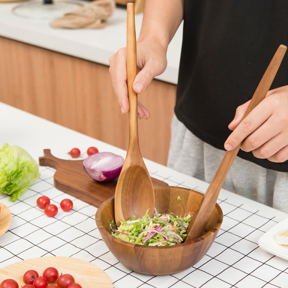 MornHalo 2PCS Acacia Wooden Spoons For Cooking-14 Inch Smooth Finish Cooking Spoons-Comfortable Grip Wood Spoons for Cooking - Non-Stick Cooking Utensils (Corner spoon + Cooking Spatula)