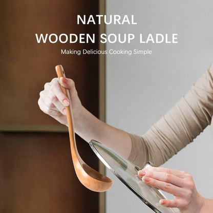 Hefild Wooden Soup Ladle, 10.8" Handle, 2 fl oz Medium Scoop Utensil for Serving & Cooking, Beech Wooden Ladle – Wood Spoon for Soup Natural and Sustainable
