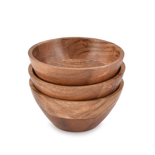 NIRMAN Bowl Set Acacia Wood for Kitchen Bowls for Entertaining Small Snack Bowls Set Kitchen Counter, Candy Bowl Bowls, Wooden Bowls for Décor (6" x 6" X 2.75"), (Set of 3)