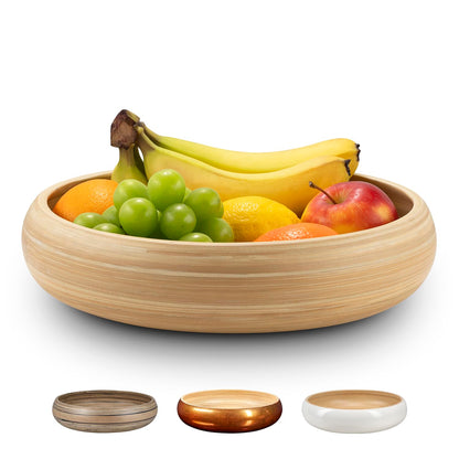 LEXA 12" Handmade Natural Bamboo Wooden Fruit Bowl for Kitchen Counter - 130 oz Lightweight Large Bamboo Wood Salad Bowl