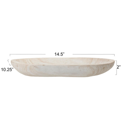 Bloomingville Hand-Carved Paulownia Wood Bowl with Whitewashed Finish