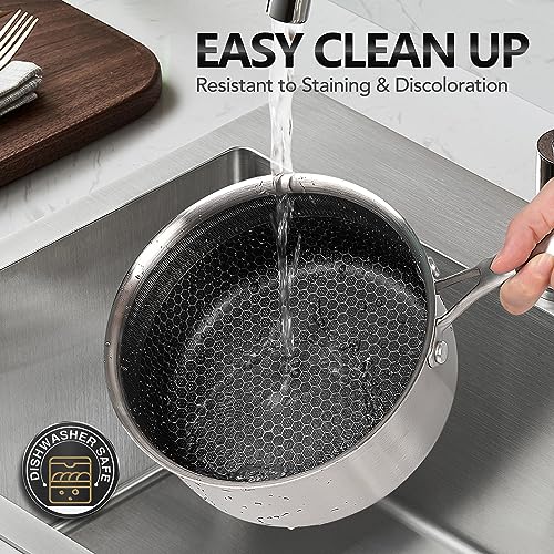 MICHELANGELO 1 Quart Saucepan with Lid, Premium Triple Ply Stainless Steel Sauce Pan with Lid, Small Saucepan with Honeycomb Interior - 1QT