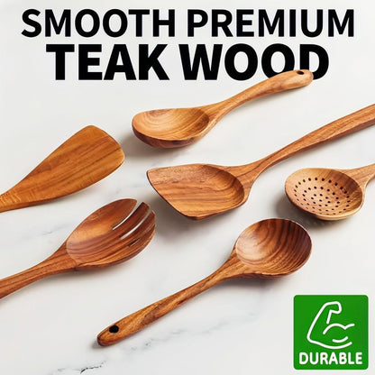 Vensure Wooden Spoons for Cooking 6 Pcs – Wooden Kitchen Utensils Set, Teak Wood Utensil Set – Comfortable Grip Non–Stick Wooden Cooking Utensil – Nonstick Natural and Healthy Kitchen Cookware