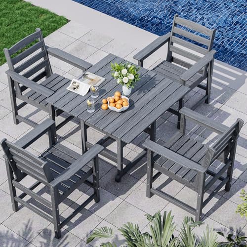 PamapicLife Dining Table Set, 5-Piece HDPE Outdoor Dining Set for 4, Gray