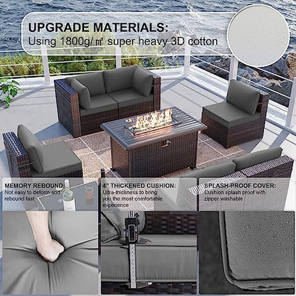 Kullavik 8 Piece Outdoor Wicker Patio Furniture Set with Fire Pit Table