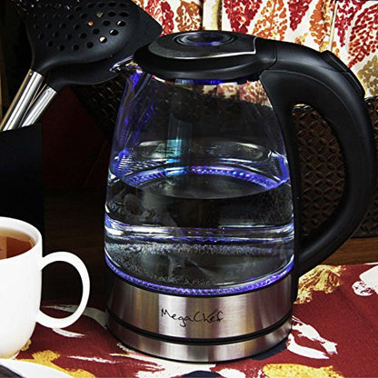 Mega Chef 1.7Lt. Glass and Stainless Steel Electric Tea Kettle
