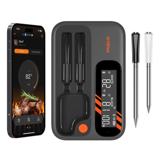 Wireless Meat Thermometer - 5G Wi-Fi and 5.4 Bluetooth Meat Thermometer Digital Wireless for Grilling and Smoking with IP67 Dual Probes and Backlight LCD Display for BBQ, Smoker, Oven, Grill