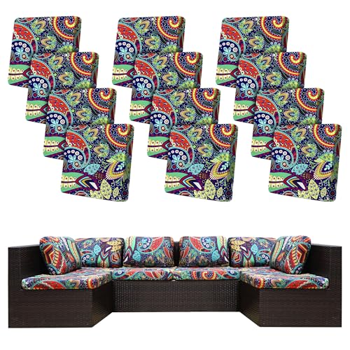 12 Pcs Outdoor Cushion Covers, Patio Sofa Cushion Covers Replacement