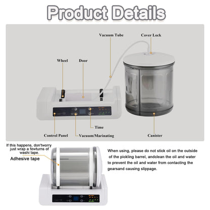 pedenencelia Commercial Meat Tumbler Marinator,Automatic Vacuum Tumbler Marinating Machine, Led Display,Control Panel,0-10 Hours,with 20 Disposable Gloves