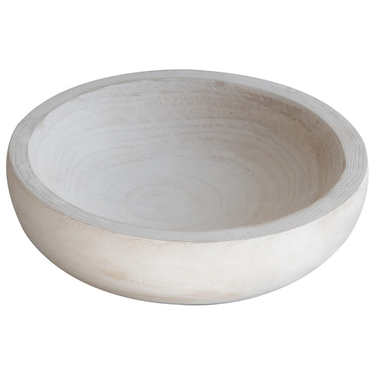 COLLECTIVE HOME - Paulownia Wood Hand Carved Tray, Fruit Snack Holder, Decorative Bowl, Rustic Home Decor Accessories for Coffee Table, Living Room, Wedding Centerpiece, 10" (washed white)