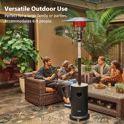 EAST OAK 50,000 BTU Patio Heater for Outdoor Use with Round Table Design, Double-Layer Stainless Steel Burner, Wheels, Triple Protection System, Outdoor Heater for Home and Residential, Black
