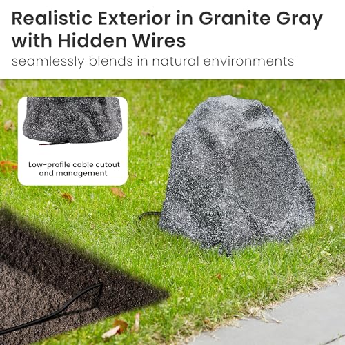 Theater Solutions 2R8G Outdoor Granite 8" Rock 2 Speaker Set for Deck Pool Spa Yard Garden
