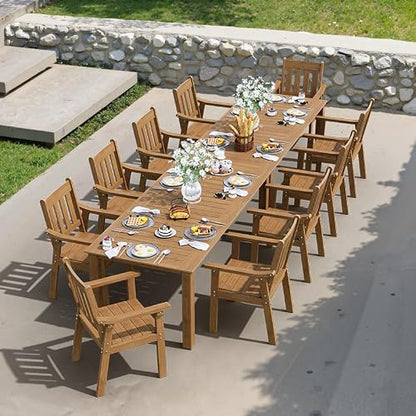 YEFU Outdoor Dining Set for 10, All-Weather HIPS, Aluminum Frame, Teak