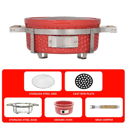 AUPLEX Yakitori Ceramic Charcoal Grill, Square Japanese Style Tabletop BBQ Gill With Grid Lifter For Indoor/Outdoor, 16"x9", Red