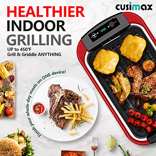 Indoor Grill, CUSIMAX Smokeless Grill Indoor, Electric Griddle, 1500W, Red