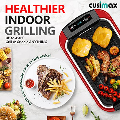 Indoor Grill, CUSIMAX Smokeless Grill Indoor, Electric Griddle, 1500W, Red