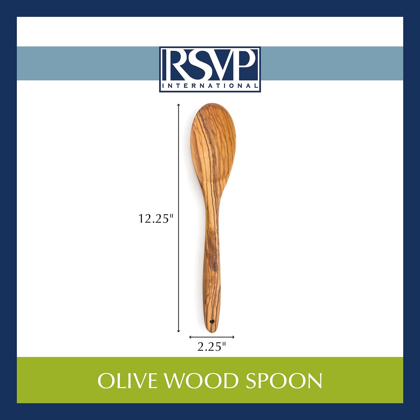 RSVP International Olive Wood Spoon, 12" | Rustic, Natural Authentic Italian Olive Wood | Classic Style for Kitchens, Tables, & More | Functional for Serving Vegetables, Stirring Pasta