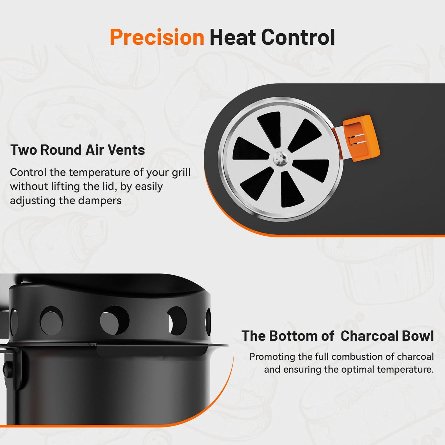 KEYO GRILL 29-Inch Barrel Charcoal Grill with Manual Rotisserie Meat Fork,Heavy duty BBQ grill with Detachable Windproof Ash Collector, Barbecue Smoker Grill Combo for Backyard, Patio and Parties