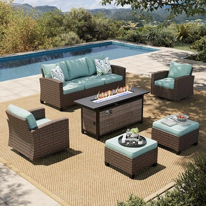 HERA'S HOUSE Swivel Glide Patio Furniture Set with Fire Pit Table Wicker