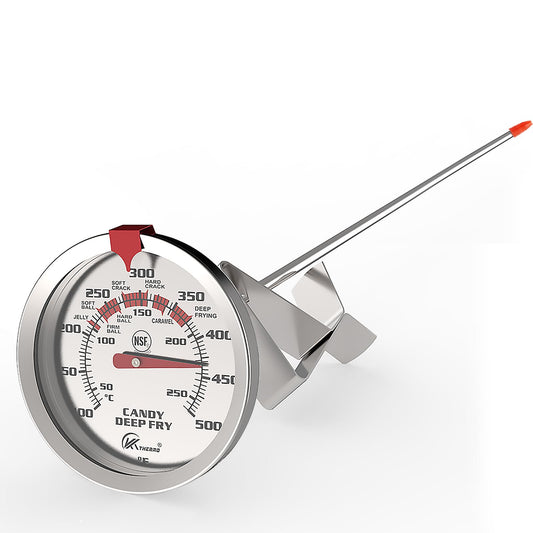 KT THERMO Deep Fry Thermometer with Instant Read,Dial Thermometer,6" Stainless Steel Stem Meat Cooking Thermometer,Best for Turkey,BBQ,Grill (Light Sliver)