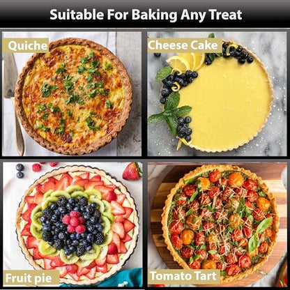 ISRAA ESSENTIALS Fluted Tart Pan 9 inch Removable Bottom-Round Oreo Tart Pan with Crust Shaper Ring-Nonstick Carbon Steel Tart Molds for Baking, Fruit Tart, Pies & Quiche Baking Dish