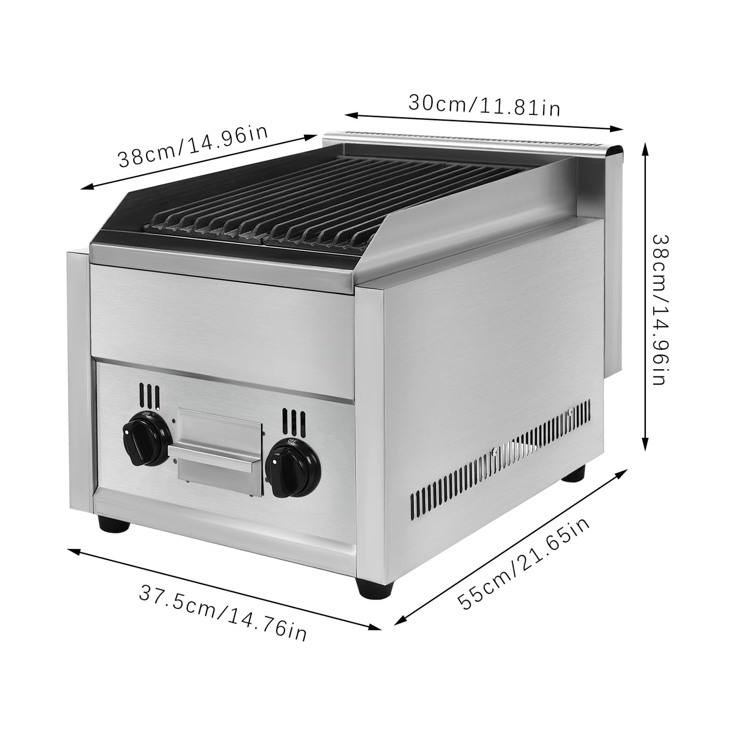 Commercial Radiant Broiler, 2 Burner Indoor Smokeless BBQ Grill Commercial Countertop Gas Charbroilers, LPG & Propane Gas Yakitori Grill Indoor Barbecue Griddle with Removable Grill Plate