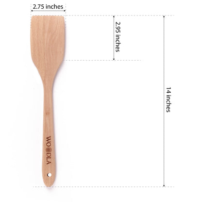 Woodla Wood Spatula Non Scratch Wooden Turner for Cast Iron & Nonstick Cookware Flat Long Handle Kitchen Utensil 14 Inch, Beech
