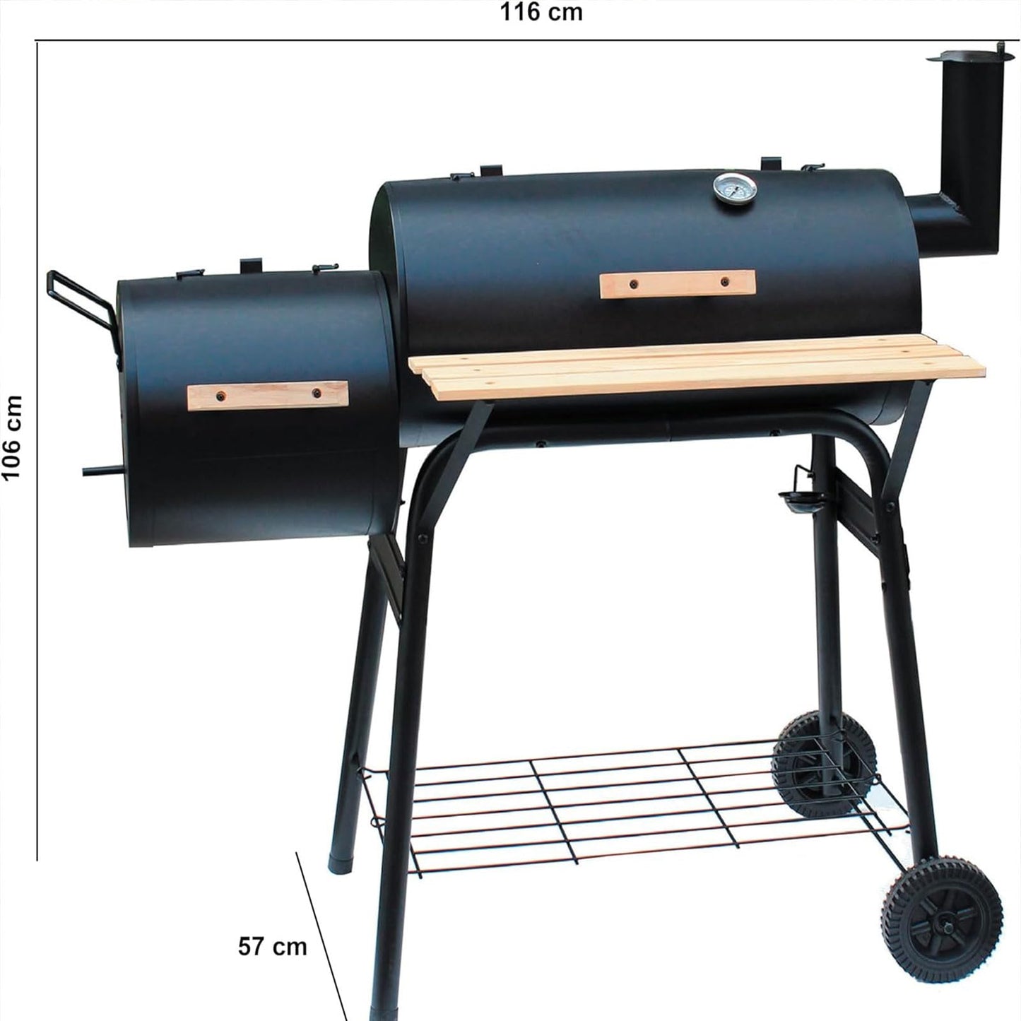 RENJJPBO Barrel Charcoal Grill with Offset Smoker, Wheels for Easy Rolling, and Table for Small Patio Backyards
