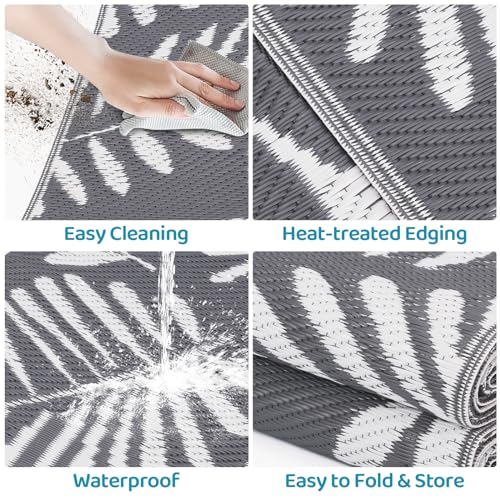 StepRite Outdoor Rug, Patio Rug, Plastic Straw Camping Rugs, Large Waterproof Area Rug and Mat for Outdoors, RV, Patio, Backyard, Deck, Porch, Beach, Balcony, (5'x 8', White&Gray)