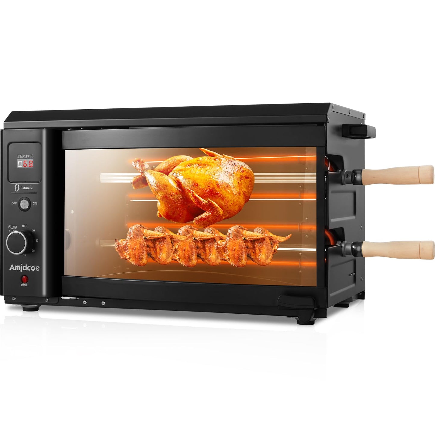 Electric Rotisserie Grill Indoor with Auto-Rotating Skewers, 31 QT Smoke-Free Rotisserie Oven with Timer for Brazilian Picanha BBQ, Churrasco, Black