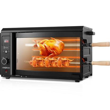 Electric Rotisserie Grill Indoor with Auto-Rotating Skewers, 31 QT Smoke-Free Rotisserie Oven with Timer for Brazilian Picanha BBQ, Churrasco, Black