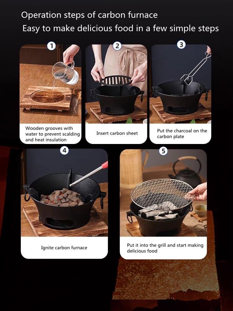 BBQ Charcoal Grill, cast iron charcoal grill,Hibachi Grill,Mini Charcoal Grill Camping Stove Portable Barbecue Stove, Stove for Indoor Outdoor Picnic BBQ Party,Home Picnic, Camping (10.2)