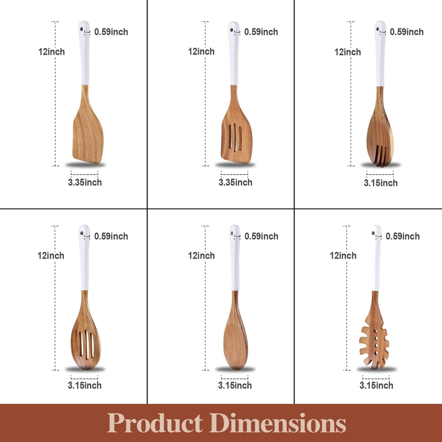 ROSOS Wooden Spoons For Cooking, 6 Pieces Natural Acacia Wooden Cooking Utensils or Non-Stick Wood Kitchen Utensil Set for Kitchen Essentials, Wooden Cooking Utensils Set with Hanging Hole, White