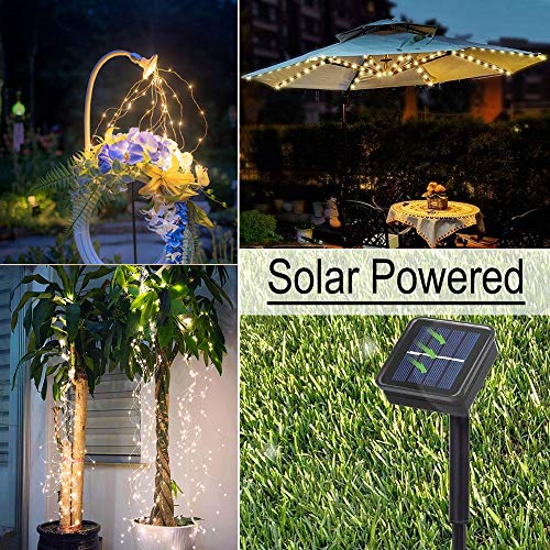 soltuus Solar Fairy String Lights Outside, Multi Strand 180 LEDs Watering Can Light for Outdoor, Waterproof Solar Powered Waterfall Lights, Firefly Bunch Lights for Garden Decor, Warm White